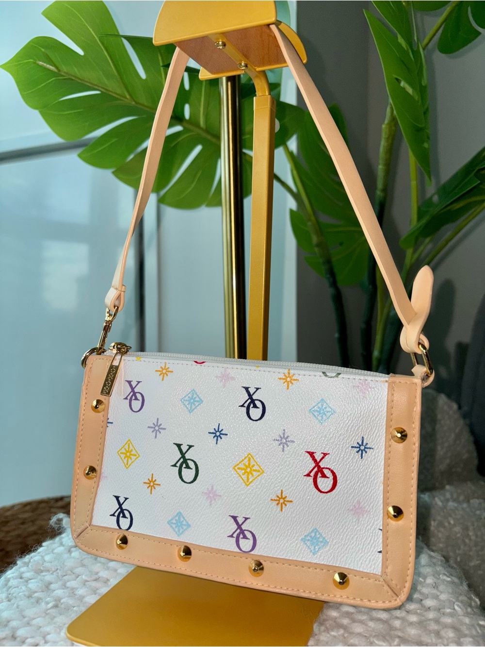 Vintage Y2K XOXO Multicolor Monogram Studded Baguette Shoulder Bag McBling Purse
